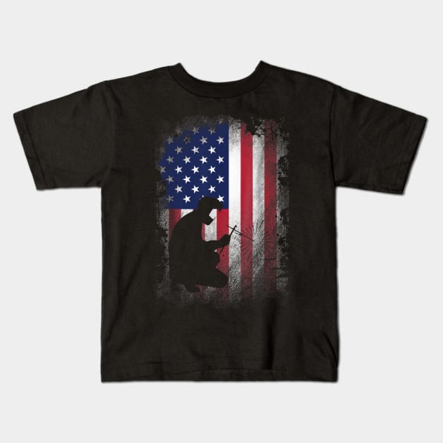 Welder American Flag Shirt USA Patriotic Welder Gift Kids T-Shirt by LiFilimon